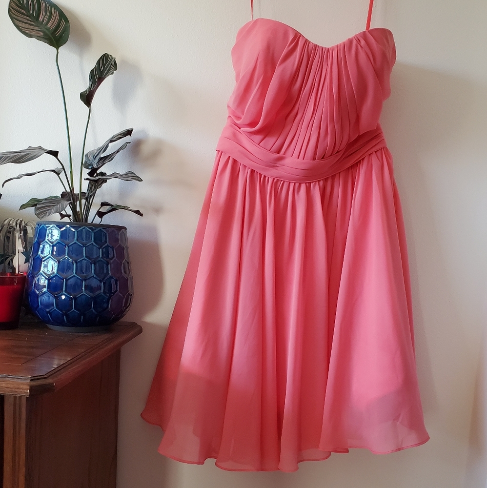 Watermelon knee length short bridesmaid dress